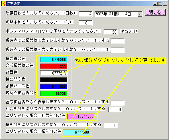 225オプションソフト 損益図初期設定 1