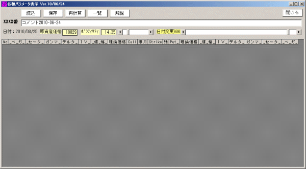 225オプションストラテジー 各種パラメータ計算 日付変更機能